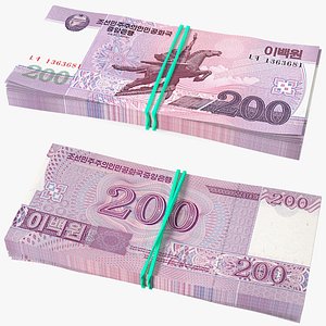 3D model Stack of North Korea 200 Won