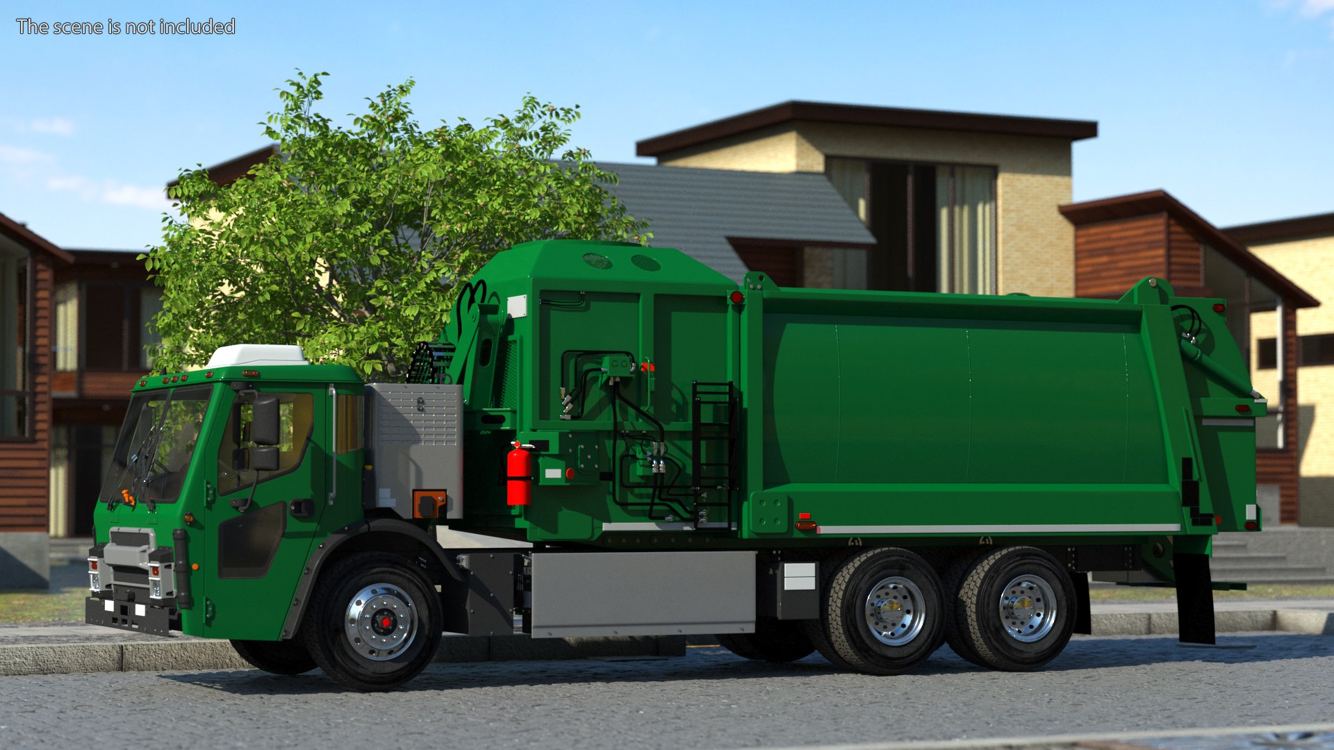 Refuse Truck Electric Green Simple Interior Rigged for Maya 3D model preview