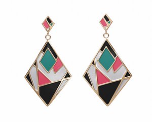 colorful gold enamel earrings 3D model