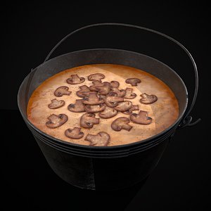 3D Mushroom Soup in Metal Bowl model