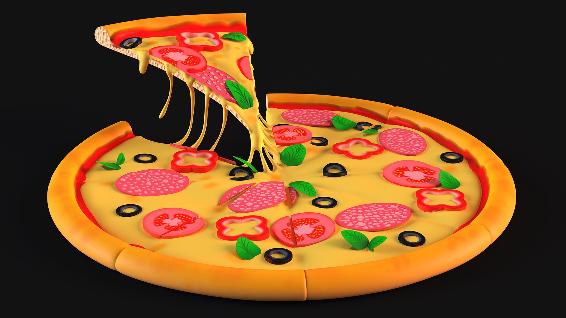 3D Cartoon Pizza with One Slice Taken - TurboSquid 2042294