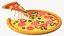 Pizza de dibujos animados con una porción tomada