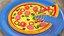 Pizza de dibujos animados con una porción tomada