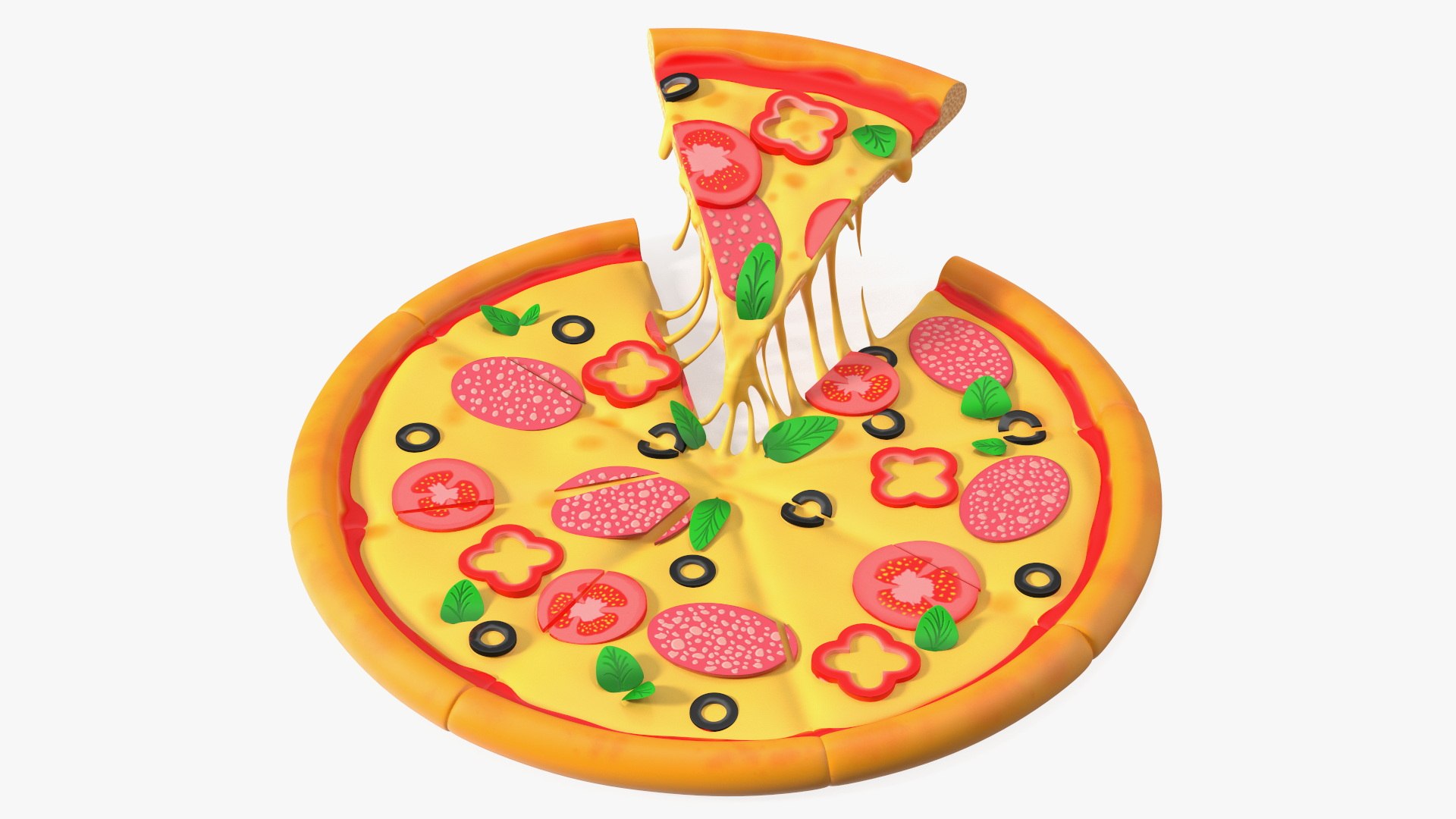 3D Cartoon Pizza with One Slice Taken - TurboSquid 2042294