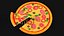 Pizza de dibujos animados con una porción tomada