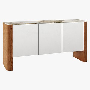 Sideboard silver wood walnut and porcelain marble top 3D model