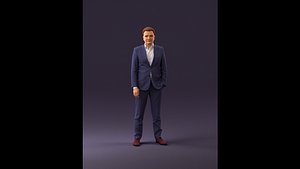 3D 001032man in purple bluish plaid suit hand in pocket