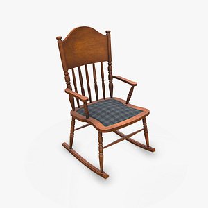 Old Wooden Rocking Chair Low-poly PBR model