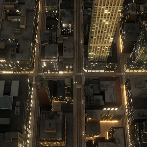 Manhattan District 01 Night Low Poly