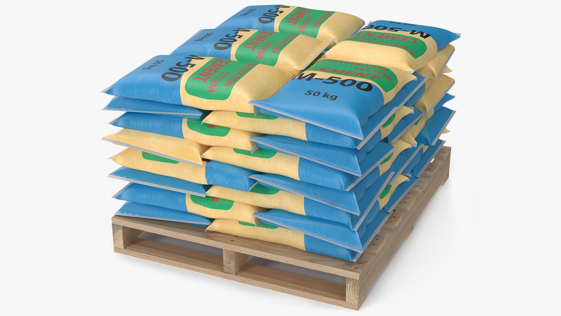 Cement Bags on Wooden Pallet 3D model preview