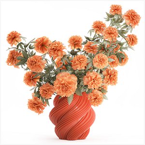 3D Beautiful lush formal bouquet peony flowers vase decor model