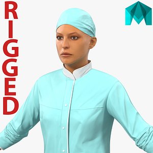 3d model female surgeon mediterranean rigged