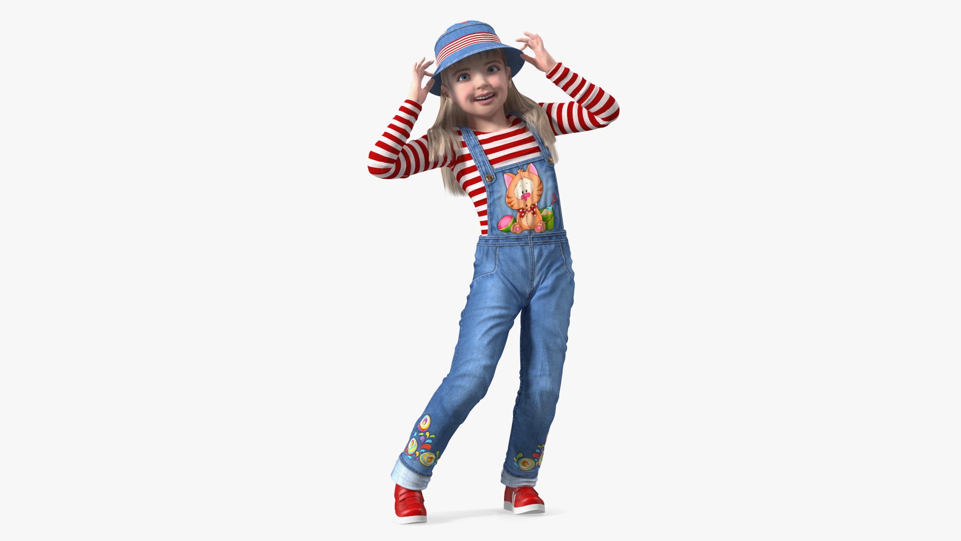 Dancing Girl Child Denim Suit 3D model preview
