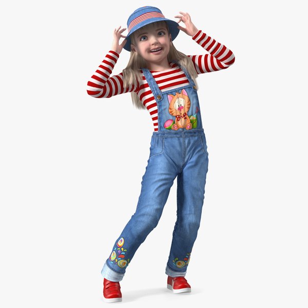 Dancing Girl Child Denim Suit 3D