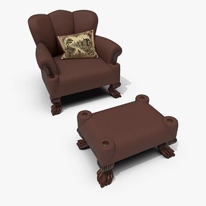 Victorian leather armchair and footrest TRAILHAVEN