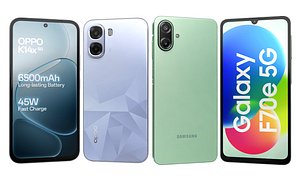 OPPO K14x 5G Blue And Samsung Galaxy F70e 5G Green 3D