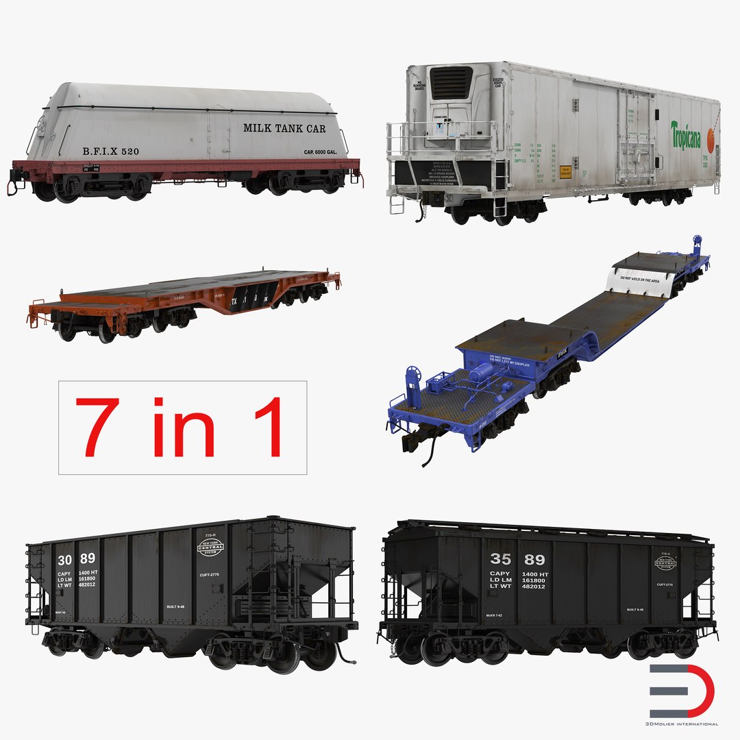 Railroad Industrial Cars Collection 3D model preview