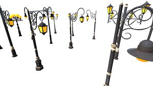 Victorian Street Lamps Lanterns 3D Pack Stylized PBR Textured Light Props for Games Environmen
