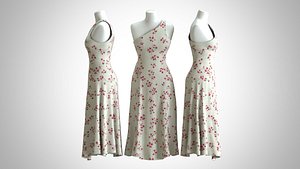 Woman Dress 2 White Floral 3D model