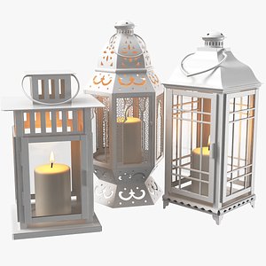 Three White Candle Lanterns