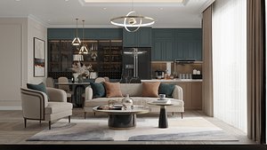 Living Room - Kitchen Interior 09 model