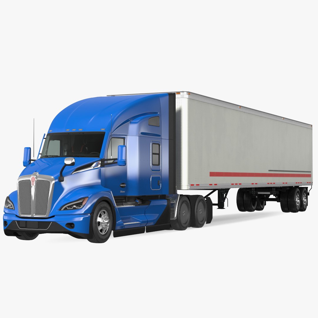 Kenworth Truck With Semi Trailer Rigged 3D model preview