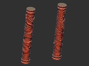 3D Dragon and Phoenix Pillars model
