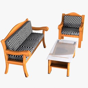 3d model wooden table sofa