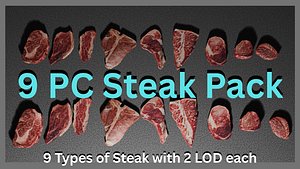 Low Poly Steak Pack 9 PCS  Stylized Game Ready Food Assets 3D