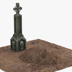 Gothic Tombstone with Grave
