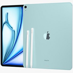 Apple iPad Air 13 2024 6th gen WiFi and Cellular with Pencils Blue 3D model