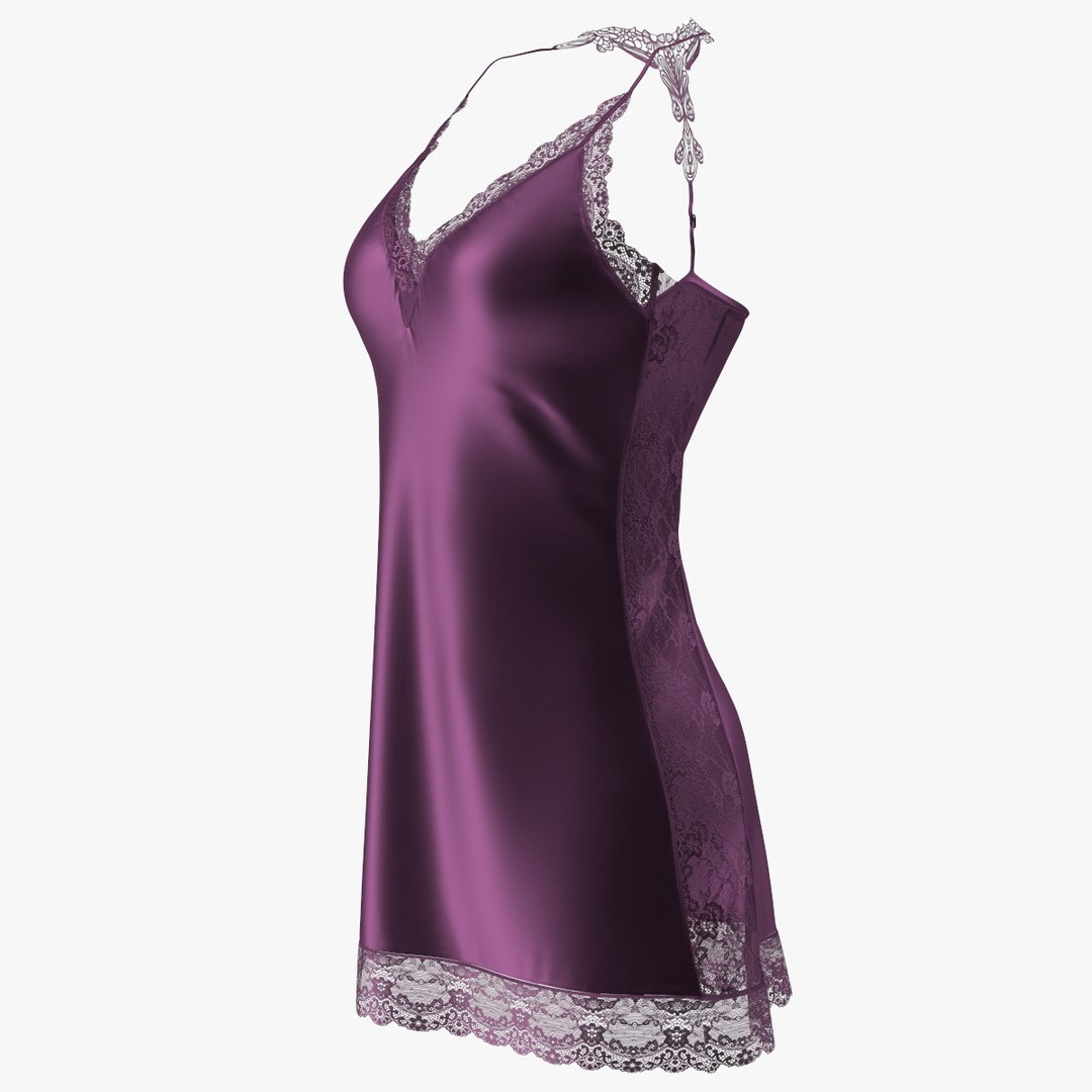 3D model Women Sleepwear Satin Lace Purple - TurboSquid 1980660