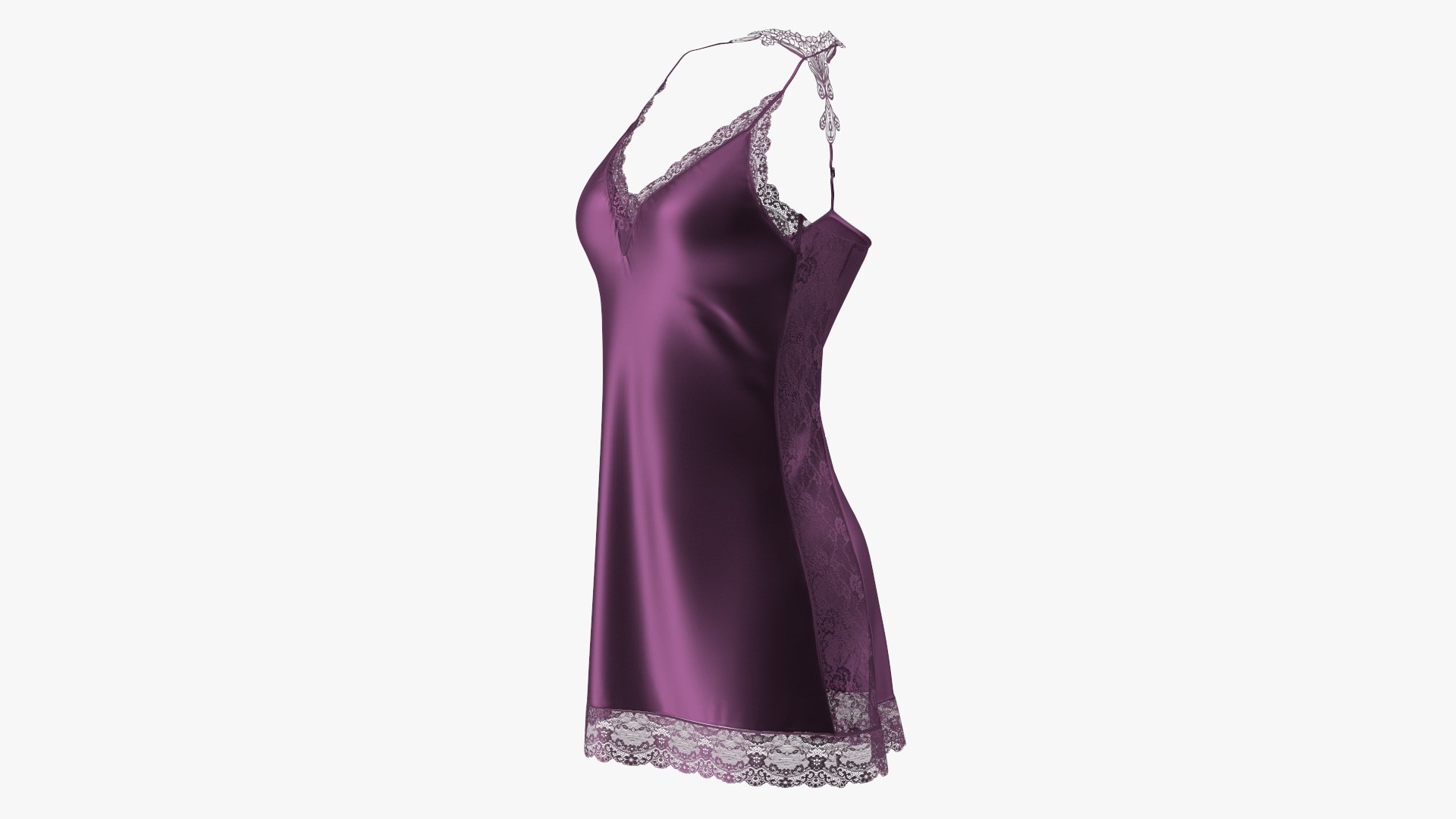 Women Sleepwear Satin Lace Purple 3D model preview