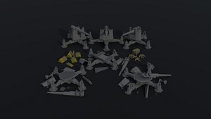 3D model Low-poly cartoon diselpunk artillery kit
