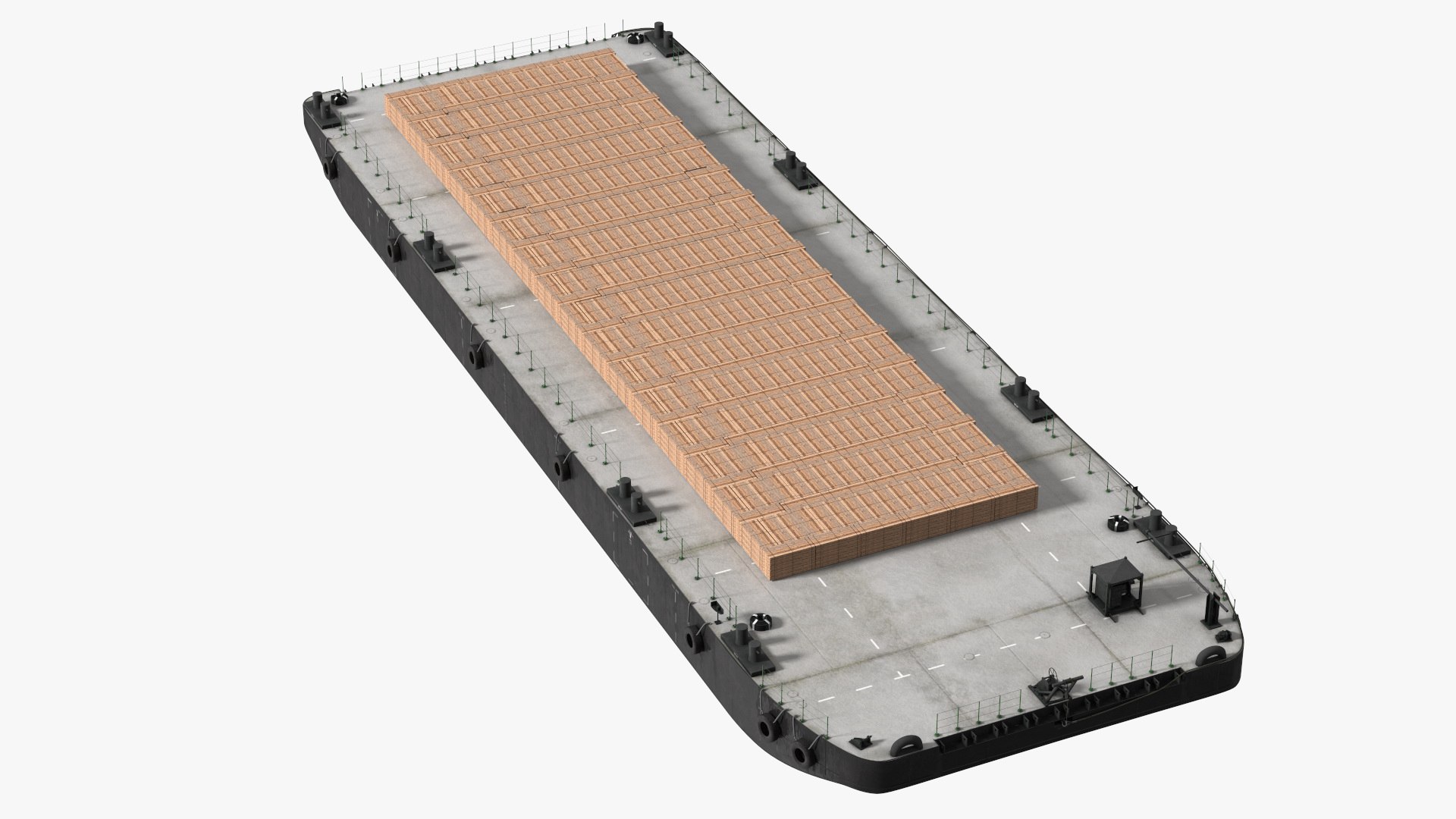 Pontoon Barge Loaded Wood Planks 3D model preview