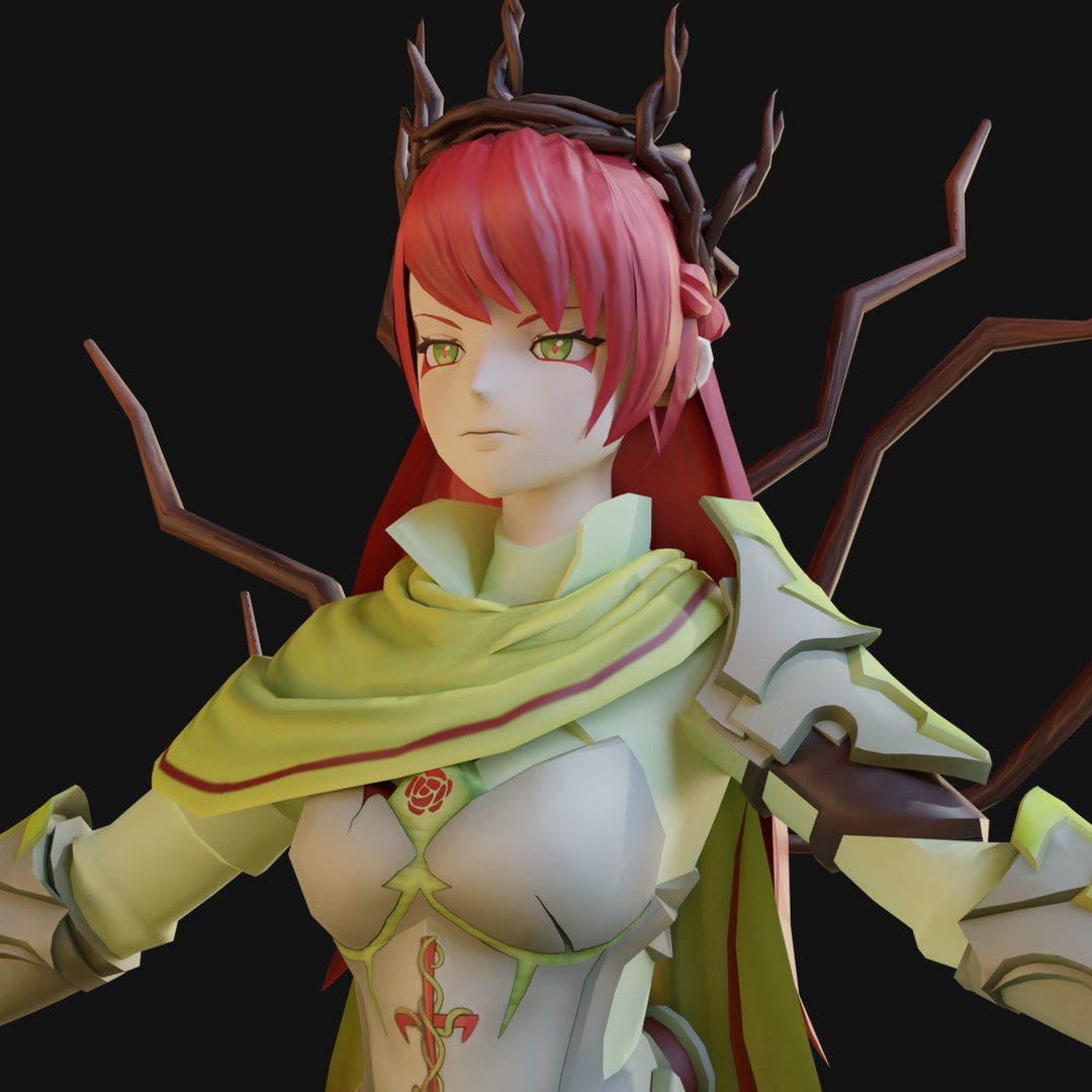 3D Low Poly Stylized Anime Female Knight - 1 Of 40 - Thorn Crown Erma Model  - TurboSquid 2074301