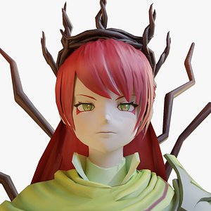 3D Low Poly Stylized Anime Female Knight - 1 of 40 - Thorn Crown Erma model