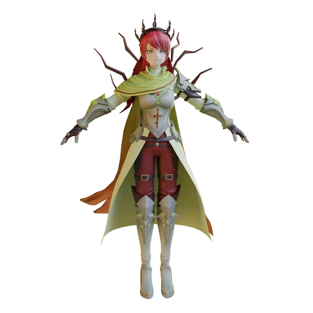 3D Low Poly Stylized Anime Female Knight - 1 Of 40 - Thorn Crown Erma Model  - TurboSquid 2074301