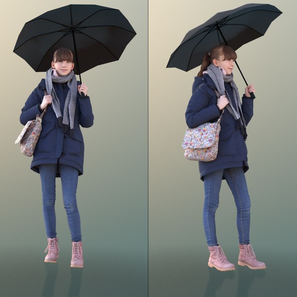 3D model girl young umbrella