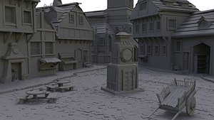 medieval village scene model