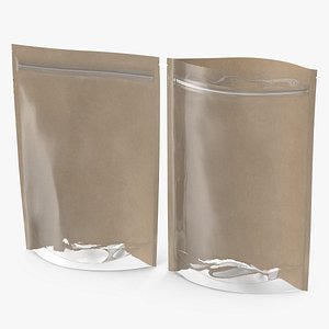 Zipper Kraft Paper Bags with Transparent Front 220 g Mockup 3D model