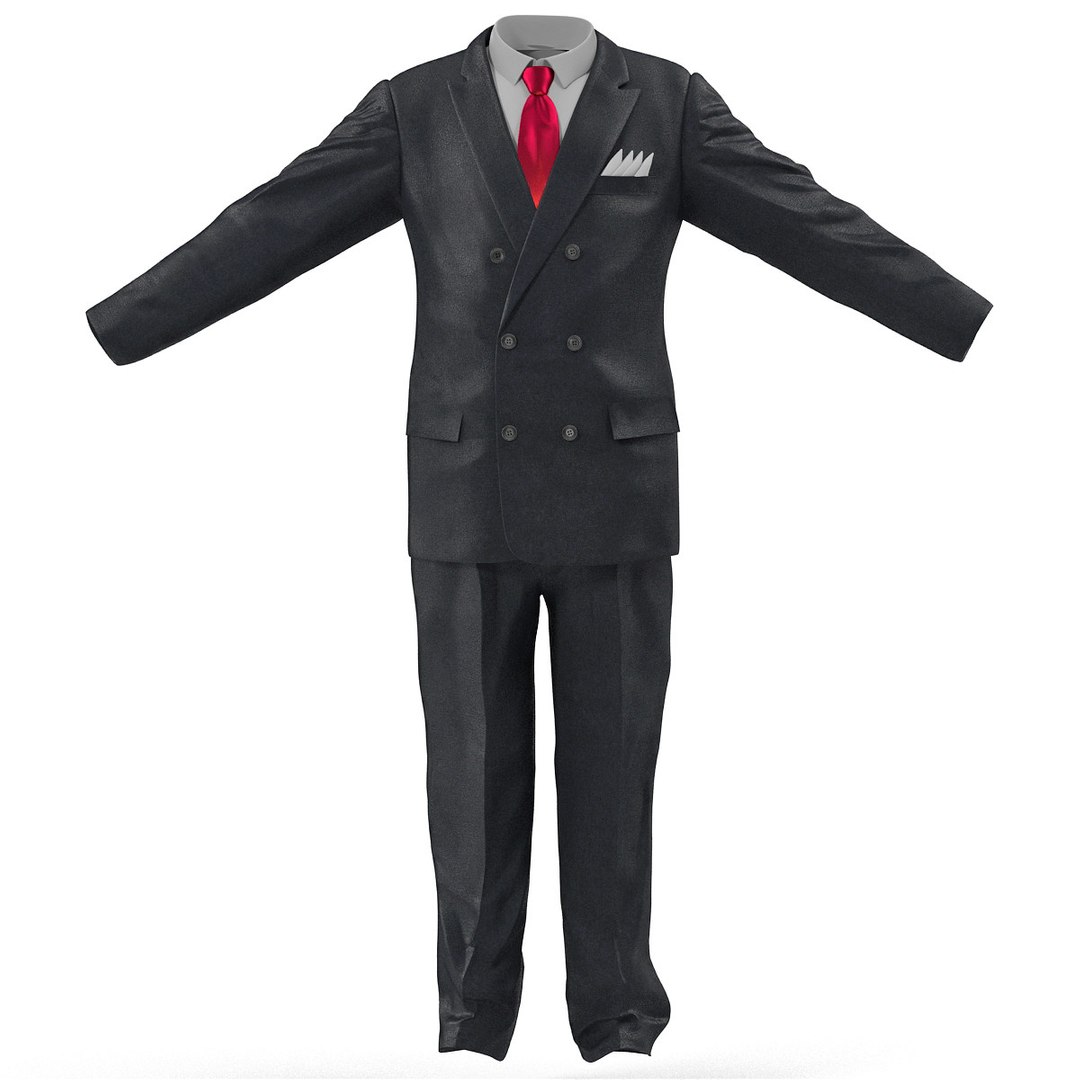Mens Business Suit with Red Tie 3D Model 3D model preview