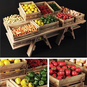 Market showcase with vegetables 3D model