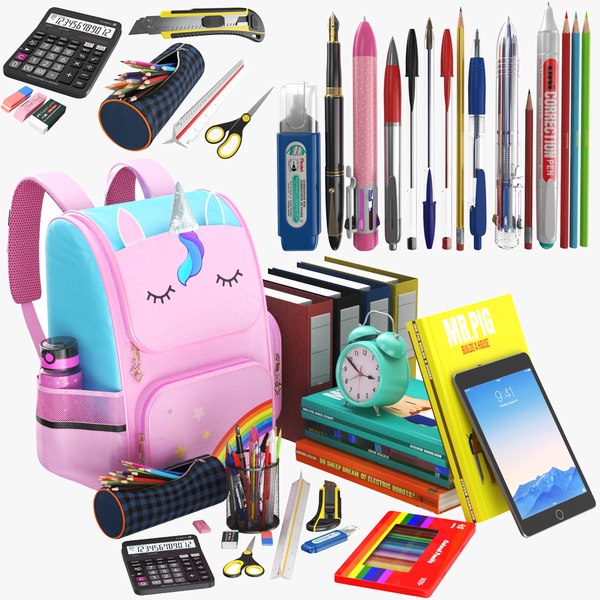 3D Large School Supplies Collection model