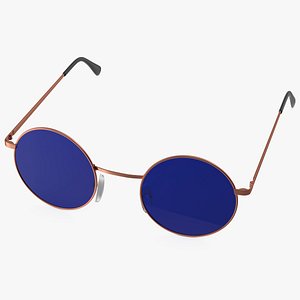 Copper Round Circle Frame with Blue Lens Glasses 3D model