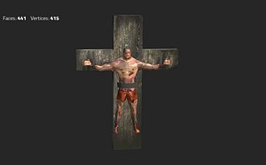 man crucified on a wooden cross