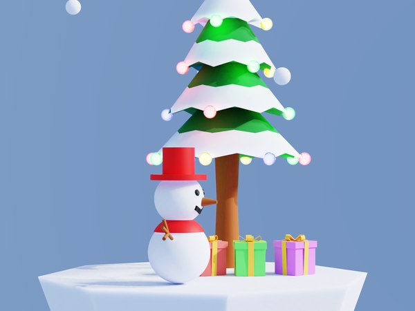  modelo 3d Simple Dibujos Animados Árbol Navidad Con Hombre Nieve