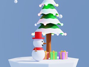 Simple Cartoon Christmas Tree Snow Man