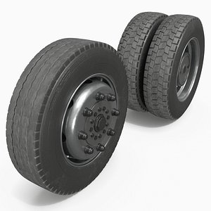 Commercial Truck Wheel Set with Dual Tires Black 3D model