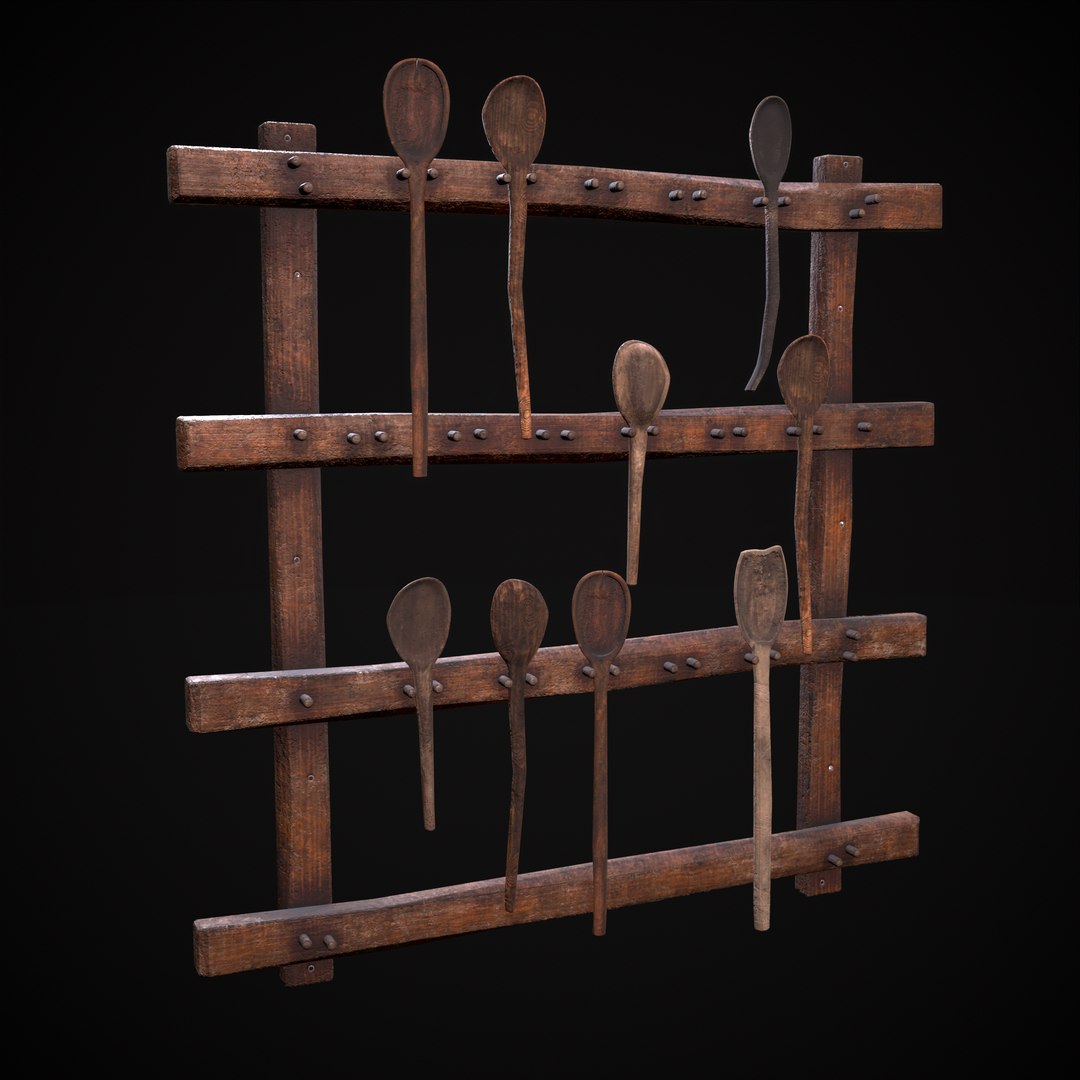 Worn Wooden Spoons Rack 3D Model - TurboSquid 2089176